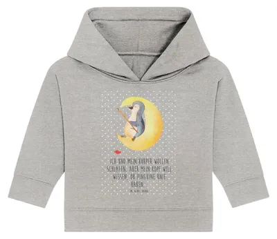 Produktbild von Mr. & Mrs. Panda Organic Baby Hoodie Pinguin Mond 24. - 36. Monat - Heather Grey - Geschenk, Neugierig, Kapuzenshirt, Schlafzimmer, Spruch, Kapuzensweatshirt, schlafen
