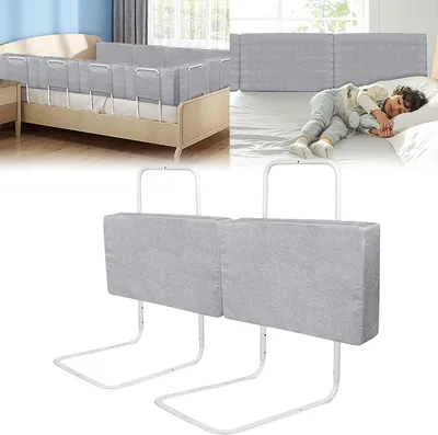 Produktbild von 2 x Bettgitter für Babys - Verstellbare Bettschutzgitter in Leinengrau (60 cm)