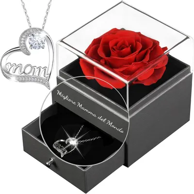 Produktbild von Konservierte Rose mit Halskette, Ewige Blume Geschenk für Muttertag, Rote Rose