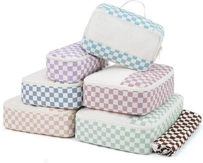 Produktbild von Famanu Koffer Organizer Set 7-teilig - Packwürfel für Koffer, Rucksack und Handgepäck - Schachbrettmuster