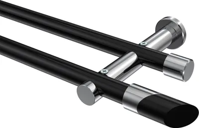 Produktbild von Interdeco Gardinenstange / Vorhangstange Schwarz / Chrom, Typ Platon Verano (Schräge Bicolor) ohne Ringe, 20 mm Ø 2-läufig, 480 cm