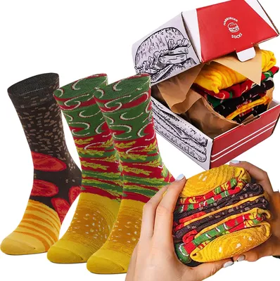 Zdjęcie produktu dla Śmieszne Skarpetki Hamburger 3Pary 36-40 Prezent