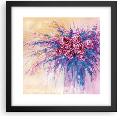 Produktbild von Gerahmtes Poster - Schwarzer Rahmen - Blumenstrauß Blumen Rosen - 30x30 cm - Wand Bild - Wanddeko - Wandbilder - Kunstposter - Wandposter - Bilderrahmen - Bilder - Kunstdruck - P2BAC30x30-4465