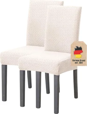 Produktbild von Intirilife 2x Elastischer Stuhlhusse Stuhlüberzug in GEMUSTERT CREME mit 38 - 45 cm Sitzfläche und 45 - 65 cm Lehnenhöhe - Für Partys Hochzeiten Hotels oder Zuhause im Esszimmer