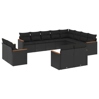Produktbild von Gartenmöbel-Set, modular, für Außenbereich, PE-Rattan, pulverbeschichteter Stahl, Schwarz, 12-teilig, UV-beständig, mit waschbaren Kissen