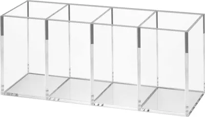 Produktbild von Stifthalter aus Acryl mit 4 Fächern, transparenter Stifte-Organizer-Becher zur Aufbewahrung von Schreibtischzubehör auf der Arbeitsplatte