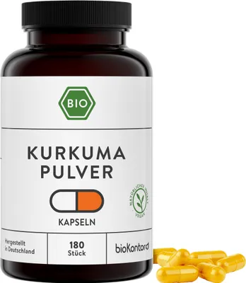 Produktbild von Kurkuma Kapseln | 180 Kapseln | 4000 mg je Tagesdosis | vegan und ohne Zusätze | bioKontor
