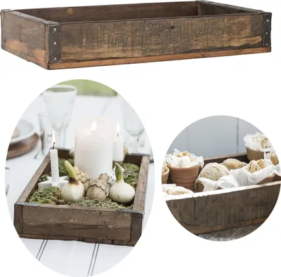 Produktbild von LS-LebenStil Vintage Holz Serviertablett Unika Tablett 35x20cm Braun Deko Kerzentablett Küchentablett Holztablett Serviertablett Aufbewahrungsbox