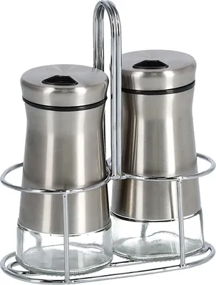 Produktbild von ZELLER 19631 Salz-/Pfefferstreuer-Set 3-tlg, Glas/Edelstahl, ca. 12 x 6 x 16 cm