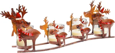 Productafbeelding van Kandelaar adventskrans modern, adventsstuk rendier met 4 theelichtglazen van glas, adventskrans langwerpig van metaal