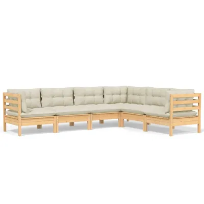 Produktbild von vidaXL 6-tlg. Garten-Lounge-Set mit Creme Kissen Massivholz Kiefer
