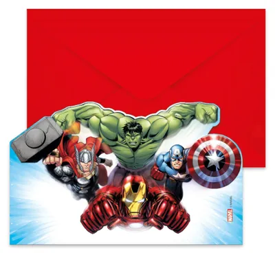 Immagine prodotto di Inviti per feste con buste AVENGERS - 6 pz