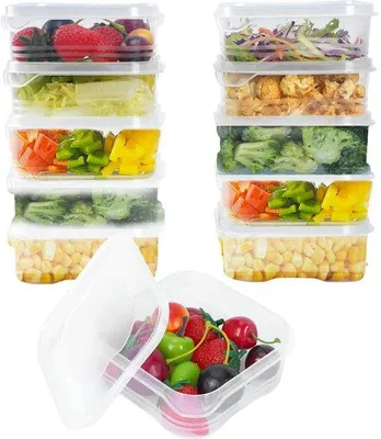 Image de Adaptés au micro-ondes et au congélateur, lot de 10 récipients alimentaires réutilisables, 350 ml, avec couvercles
