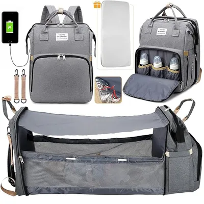 Produktbild von Baby Wickelrucksack, Wickeltasche Multifunktions Reise Rucksack mit Wickelunterlage multifunktional Wasserabweisend und kinderwagengurte,Große