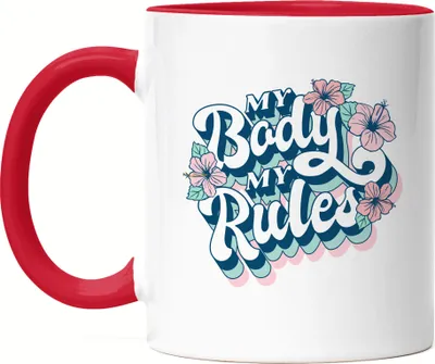 Produktbild von My Body My Rules Tasse Rot Spruch Motiv Geschenk für Superheldinnen Frauenpower Frauentag Feminismus