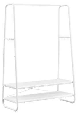 Obrázek produktu pro Věšák na oblečení se 2 policemi – vyroben z dřevotřísky a oceli – rozměry 45 x 100 x 160 cm – bílá barva