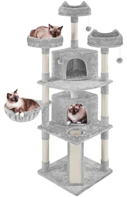 Immagine prodotto di Yaheetech, albero per gatti alto 193 cm, con 7 pali per graffiare, colore grigio chiaro