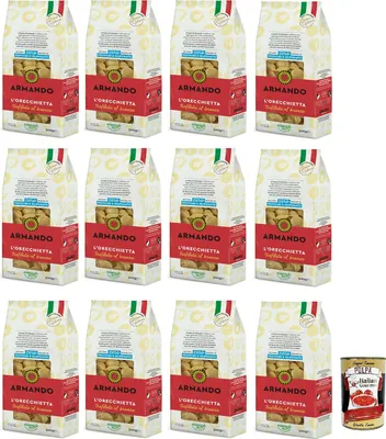 Produktbild von 12x Armando L'Orecchietta,Bronzegezogene Nudeln,100% Italienische Pasta 500g + Italian Gourmet Polpa di Pomodoro 400g Dose