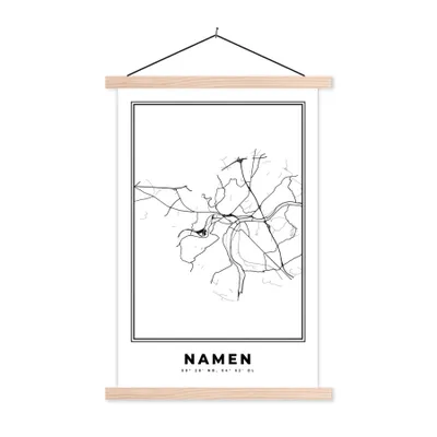 Produktbild von MuchoWow® Textilposter Karte - Stadtplan - Namur - Belgien - Schwarz und weiß 120x180 cm mit holzfarbenen Rahmen - Textil-Plakat