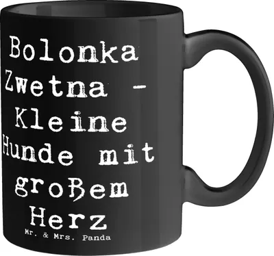 Produktbild von Mr. & Mrs. Panda Teetasse Spruch Bolonka Zwetna Herz - Schwarz - Geschenk, Becher, Kaffeebecher, Hunderasse, liebenswürdige Hunde, keramik, kleine Hunderassen, verspielte