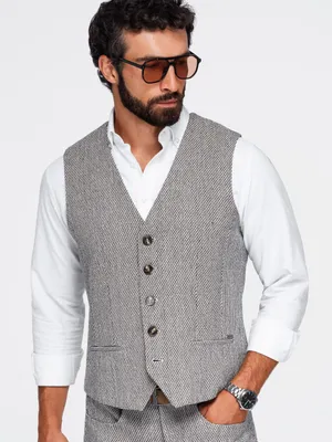 Productafbeelding van OMBRE Gilet, regular pasvorm, model V-1, artikelnummer OM-BLZV-0155, kleur: koffiemelange, maat: XL
