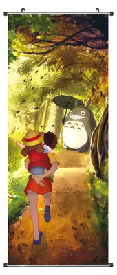 Produktbild von Mein Nachbar Totoro Rollbild aus Stoff | Kakemono 100x40cm | Motiv: Totoro im Wald