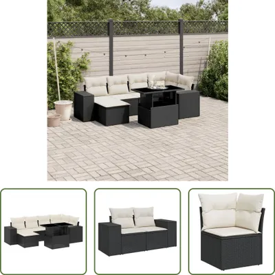Produktbild von The Living Store 7-tlg. Garten-Sofagarnitur mit Kissen Schwarz Poly Rattan