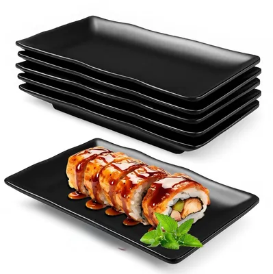 Imagen del producto de Omgoods - Juego de 6 platos rectangulares para servir - Fabricados en melamina, ideales para sushi y aperitivos