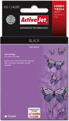 Obrázek produktu pro Activejet Inkoust AB-1240BR (náhradní inkoust Brother LC1240BK/1220BK; Premium; 12,5 ml; černý), Vysoká (XL) výtěžnost, Černá, Inkoust na pigmentové bázi, 12,5 ml, 1 kusů, Balení po jednom