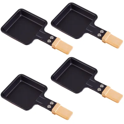 Produktbild von Syntrox Germany Raclette-Pfännchen 4er Set viereckig mit Bambusgriff