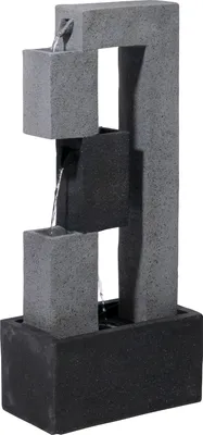 Produktbild von dobar Großer Design-Gartenbrunnen mit Pumpe und LEDŽs, XL-Brunnen mit 3 Stufen aus Kunststein, 40,5 x 21,5 x 90,5 cm, Grau