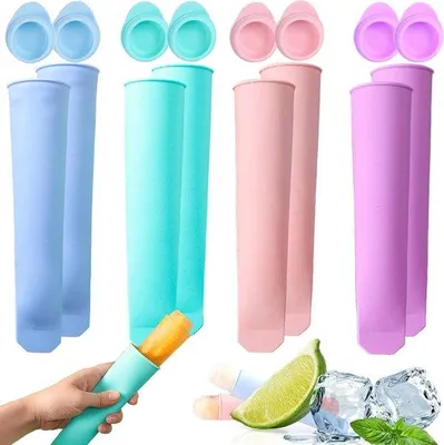 Produktbild von Silikonische 8-teilige Eisformen Eislollies silikonische Eisstiele Eisformen Wasser-Eis mit Deckel, Wasser-Eisformen Beutel wieder verwendbare Eislollies für Wasser-Eis