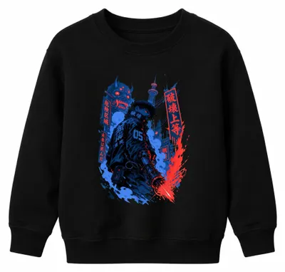 Produktbild von Cyberpunk Anime Manga Japanisch Oni Japan Y2K Otaku Kinder Sweatshirt Pullover, Schwarz, 104