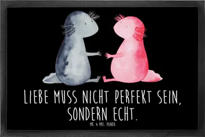 Produktbild von Mr. & Mrs. Panda Fussmatte Axolotl Liebe 60 x 90 cm - Schwarz - Geschenk, Gummimatte, Valentinstag, Bodenvorleger, Lurch, Freund, Schmutzmatte, Schmutzfangmatte, fußmatte
