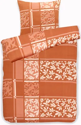 Produktbild von Bettwäsche Winter Biber Mischgewebe Baumwolle Polyester Feinbiber 135x200 + 80x80 cm mit Reißverschluss Größe: 2 teilig Design: BLÄTTER Aprikot
