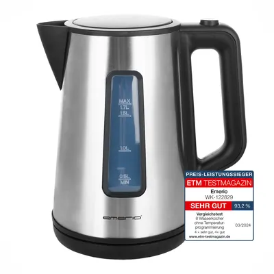 Productafbeelding van Emerio Waterkoker WK-122829 – 1,7 Liter – 2200 W – Cool Touch – Automatische Uitschakeling – RVS/Zwart