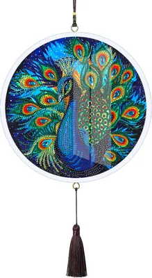 Image de DIY peinture sur diamant, 5D DIY peinture sur diamant forme spéciale paon avec pendentif houppette