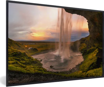 Produktbild von MuchoWow® Gerahmtes Poster Wasserfall - Island - Natur 90x60 cm - Poster mit Schwarzem Bilderrahmen Wandposter Rahmen Foto Bilder - Fotorahmen - Foto-Plakat