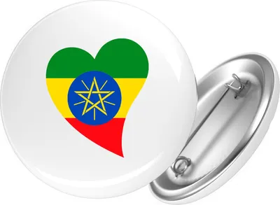 Produktbild von Huuraa Button Äthiopien Flagge Herz 25mm rund mit Sicherheitsnadel Ansteckbutton Geschenkidee
