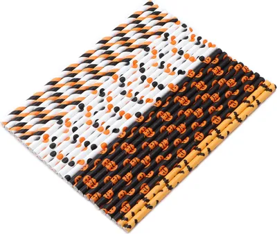Zdjęcie produktu dla 125 sztuk papierowych słomek na Halloween Śliczne papierowe słomki do picia z wieloma wzorami do dekoracji festiwalowych