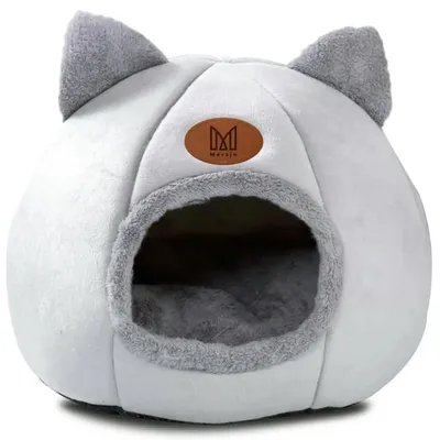 Image de Katzenhaus - Lit pour chat en peluche - Doux et confortable - Durable et résistant aux griffes - Nid fermé - Gris