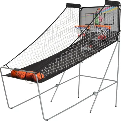 Image de HOMCOM Jeu de basketball arcade pliable à 2 panier 4 balles pompe de gonflage, panier de basketball avec système de pointage, 4 bouton fonctionnement et 8 modes de jeux, 205x110x205cm, noir et blanc
