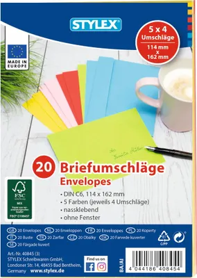 Produktbild von Stylex Briefumschlag farbig C6 - 1 Packung (20 Stk.)