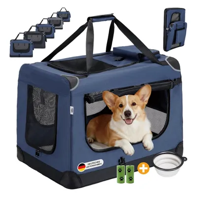 Produktbild von Faltbare Hundebox M 60x44x42cm, Robuste Transportbox Auto für Hund & Katze, Atmungsaktiv Wasserdicht Dark Blue