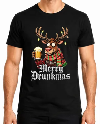 Immagine prodotto di Maglietta da uomo Merry Drunkmas Reindeer with Beer Christmas Funny Gift Party, nero, XL
