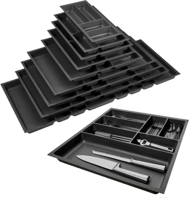 Produktbild von ORGA-BOX II Besteckeinsatz Tiefe 462 mm, Höhe 50,5 mm für Nobilia Küchen Canvas-Struktur anthrazit Breite 509 mm für Schubladen 600 mm