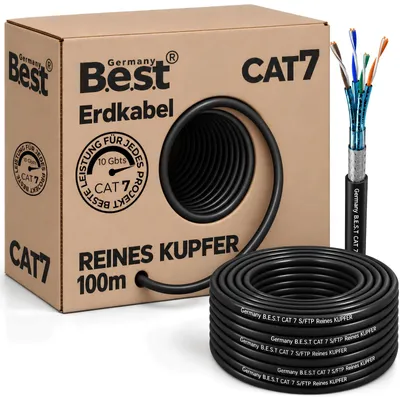 Zdjęcie produktu dla Kabel sieciowy zewnętrzny B.E.S.T. CAT 7, 100 metrów, pojedynczy, S/FTP, 10 Gbit/s, 1000 MHz, miedziany, LSZH, czarny