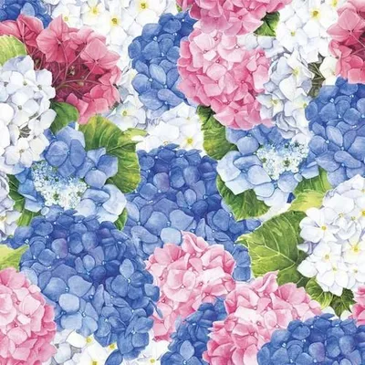 Produktbild von 20 Servietten Ortensie - Hortensien in bunten Farben 33x33cm