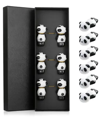6er-Set Panda-Essstäbchenhalter aus Keramik, schwarz-weiß