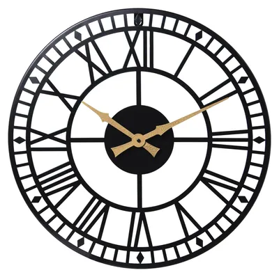Wanduhr aus Metall, schwarz, 45 x 45 x 2,5 cm